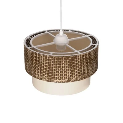 GloboStar® SISSIE 203-0138 Μοντέρνο Κρεμαστό Φωτιστικό Καπέλο Μονόφωτο 1 x E27 IP20 Καφέ & Μπεζ Ύφασμα - Μ30 x Π30 x Υ93cm