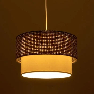 GloboStar® SISSIE 203-0138 Μοντέρνο Κρεμαστό Φωτιστικό Καπέλο Μονόφωτο 1 x E27 IP20 Καφέ & Μπεζ Ύφασμα - Μ30 x Π30 x Υ93cm