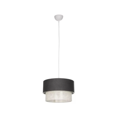 GloboStar® SISSIE 203-0140 Μοντέρνο Κρεμαστό Φωτιστικό Καπέλο Μονόφωτο 1 x E27 IP20 Γκρι & Λευκό Ύφασμα -Μ30 x Π30 x Υ93cm
