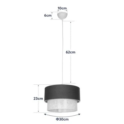 GloboStar® SISSIE 203-0140 Μοντέρνο Κρεμαστό Φωτιστικό Καπέλο Μονόφωτο 1 x E27 IP20 Γκρι & Λευκό Ύφασμα -Μ30 x Π30 x Υ93cm