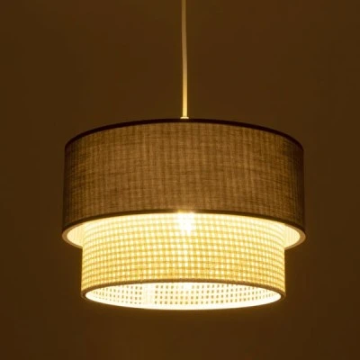 GloboStar® SISSIE 203-0140 Μοντέρνο Κρεμαστό Φωτιστικό Καπέλο Μονόφωτο 1 x E27 IP20 Γκρι & Λευκό Ύφασμα -Μ30 x Π30 x Υ93cm
