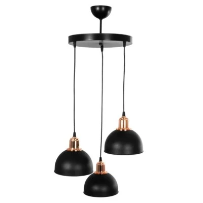 GloboStar® ΗUT 203-0146 Vintage Κρεμαστό Φωτιστικό Καμπάνα Τρίφωτο 3 x E27 IP20 Μαύρο με Χρυσό Πλαστικό - Μ40 x Π40 x Υ76cm
