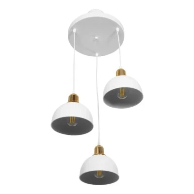 GloboStar® ΗUT 203-0148 Vintage Κρεμαστό Φωτιστικό Καμπάνα Τρίφωτο 3 x E27 IP20 Λευκό με Χρυσό Πλαστικό - Μ40 x Π40 x Υ76cm