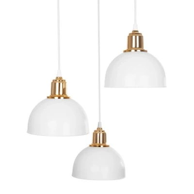 GloboStar® ΗUT 203-0148 Vintage Κρεμαστό Φωτιστικό Καμπάνα Τρίφωτο 3 x E27 IP20 Λευκό με Χρυσό Πλαστικό - Μ40 x Π40 x Υ76cm