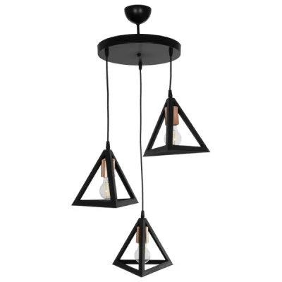 GloboStar® TRIANGLE 203-0162 Vintage Κρεμαστό Φωτιστικό Καμπάνα Τρίφωτο 3 x E27 IP20 Μαύρο με Χρυσό Πλαστικό - Μ50 x Π50 x Υ80cm
