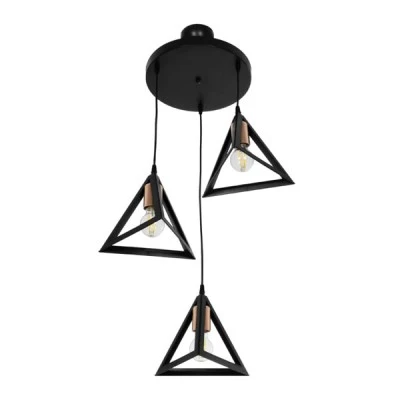 GloboStar® TRIANGLE 203-0162 Vintage Κρεμαστό Φωτιστικό Καμπάνα Τρίφωτο 3 x E27 IP20 Μαύρο με Χρυσό Πλαστικό - Μ50 x Π50 x Υ80cm