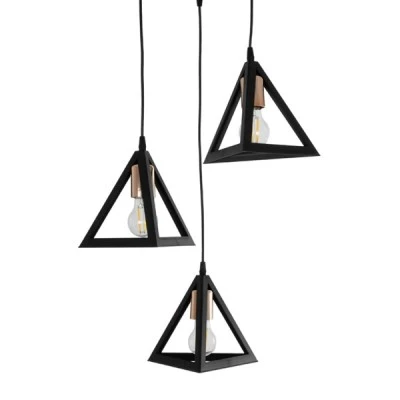 GloboStar® TRIANGLE 203-0162 Vintage Κρεμαστό Φωτιστικό Καμπάνα Τρίφωτο 3 x E27 IP20 Μαύρο με Χρυσό Πλαστικό - Μ50 x Π50 x Υ80cm