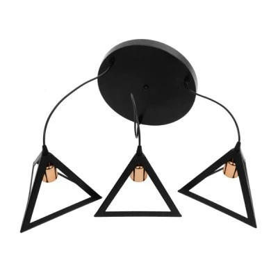 GloboStar® TRIANGLE 203-0162 Vintage Κρεμαστό Φωτιστικό Καμπάνα Τρίφωτο 3 x E27 IP20 Μαύρο με Χρυσό Πλαστικό - Μ50 x Π50 x Υ80cm