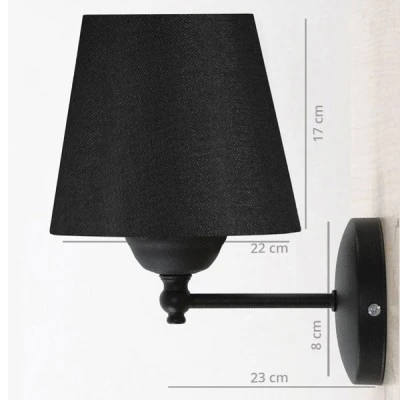 GloboStar® PAM 204-0113 Μοντέρνο Επιτοίχειο Φωτιστικό Aπλίκα Μονόφωτο 1 x E27 IP20 Μαύρο Μέταλλο με Μαύρο Ύφασμα - Μ23 x Π23 x Υ17cm