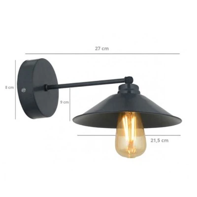 GloboStar® CATERPILLAR 204-0115 Μοντέρνο Επιτοίχειο Φωτιστικό Απλίκα Μονόφωτο 1 x E27 IP20 Μαύρο Μέταλλο - Μ21,5 x Π21,5 x Υ27cm