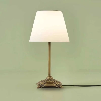 Φωτιστικό επιτραπέζιο  AΝΤΙQUE Vintage 1 x E27 IP20 μπρούτζινο μέταλλο με λευκό ύφασμα  Μ22 x Π22 x Υ38cm