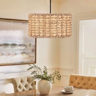  Boho κρεμαστό φωτιστικό καπέλο μονόφωτο 1 x E27 IP20 μπεζ Rattan με διάσταση Μ30 x Π30 x Υ16cm