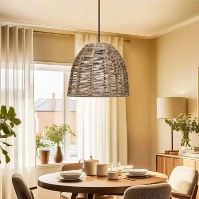 Φωτιστικό Boho κρεμαστό καμπάνα μονόφωτο 1 x E27 IP20 καφε σχοινί με διάσταση  Μ31 x Π31 x Υ26cm