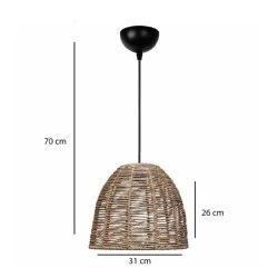 Φωτιστικό Boho κρεμαστό καμπάνα μονόφωτο 1 x E27 IP20 καφε σχοινί με διάσταση  Μ31 x Π31 x Υ26cm