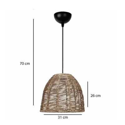 Φωτιστικό Boho κρεμαστό καμπάνα μονόφωτο 1 x E27 IP20 καφε σχοινί με διάσταση  Μ31 x Π31 x Υ26cm