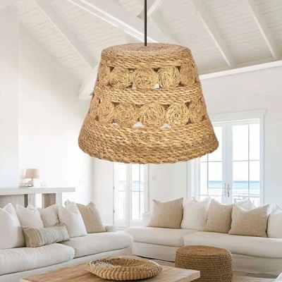 Φωτιστικό Καμπάνα Boho κρεμαστό μονόφωτο 1 x E27 IP20 μπεζ σχοινί με διάσταση  Μ32xΠ32xΥ30cm