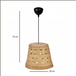 Φωτιστικό Καμπάνα Boho κρεμαστό μονόφωτο 1 x E27 IP20 μπεζ σχοινί με διάσταση  Μ32xΠ32xΥ30cm