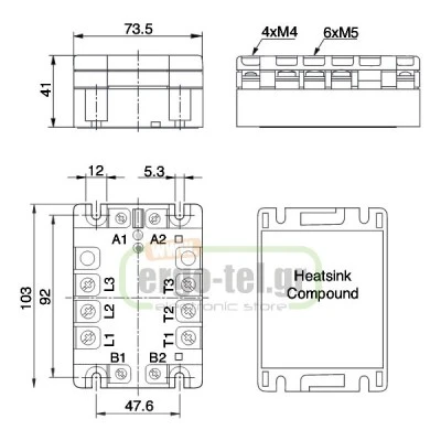 Τριφασικό SSR ρελέ (SOLID STATE RELAY) για κάθε είδους φορτία είσοδος 4,5-32VDC έξοδος ACS1 40A/400V Τριφασικό SSR ρελέ (SOLID STATE RELAY) για κάθε είδους φορτία είσοδος 4,5-32VDC έξοδος ACS1 40A/400V