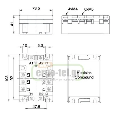 Τριφασικό SSR ρελέ (SOLID STATE RELAY) είσοδος 4,5-32VDC έξοδος ACS1 55A/400VAC έξοδος ACS3 15A/400V