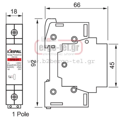 Αντικεραυνικό γραμμής 230/320V AC τύπου 1 (B) 25kA μονοφασικό 1P+N 0,8/1,5kV για φωτοβολταϊκά Αντικεραυνικό γραμμής 230/320V AC τύπου 1 (B) 25kA μονοφασικό 1P+N 0,8/1,5kV για φωτοβολταϊκά