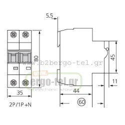 Ασφάλεια αυτόματη διπολική (2P) 25Α 10ΚΑ KRIPAL UKB7-25/2