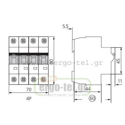 Ασφάλεια αυτόματη τετραπολική (4P) 16Α 10ΚΑ KRIPAL UKB7-16/4