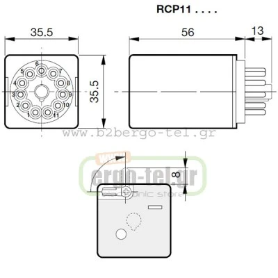 Ρελέ τύπου λυχνίας 10A CARLO GAVAZZI RCP11003 3C/O 230V AC 11 ποδιών με κλειδί συγκράτησης & LED