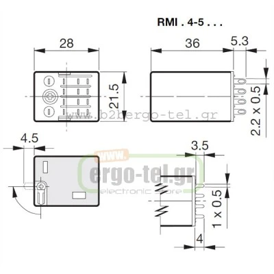Μικρορελέ τετράγωνο 6A 4C/O CARLO GAVAZZI RMIA45 24V DC 14 ποδιών με ενσωματωμένο LED