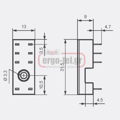 Βάση ρελέ τυπωμένου κυκλώματος 2 επαφών PCB RELPOL GD50