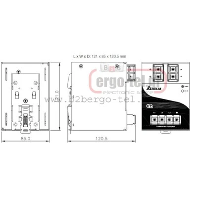 Τροφοδοτικό ράγας DRP024240 τριφασικό με είσοδο 320-575VAC & έξοδο 10A 24VDC 240W DELTA ELECTRONICS
