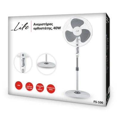 Ανεμιστήρας δαπέδου LIFE FS-100 45W με 3 ταχύτητες ροής αέρα και μεταλλικό πλέγμα προστασίας Ανεμιστήρας δαπέδου LIFE FS-100 45W με 3 ταχύτητες ροής αέρα και μεταλλικό πλέγμα προστασίας