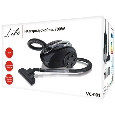 Ηλεκτρική σκούπα 700W LIFE VC-001 ενεργειακής κλάσης Α με μεταλλικό ρυθμιζόμενο τηλεσκοπικό σωλήνα Ηλεκτρική σκούπα 700W LIFE VC-001 ενεργειακής κλάσης Α με μεταλλικό ρυθμιζόμενο τηλεσκοπικό σωλήνα