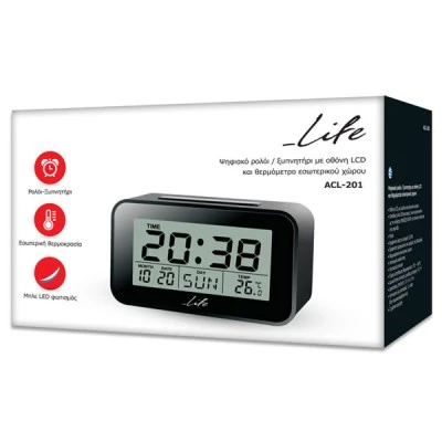 Ψηφιακό ρολόι - ξυπνητήρι LIFE ACL-201 με οθόνη LCD θερμόμετρο εσωτερικού χώρου και ημερολόγιο