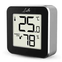 Ψηφιακό θερμόμετρο και υγρόμετρο LIFE Alu Mini εσωτερικού χώρου σε μαύρο χρώμα με πλαίσιο αλουμινίου