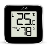 Ψηφιακό θερμόμετρο και υγρόμετρο LIFE Alu Mini εσωτερικού χώρου σε μαύρο χρώμα με πλαίσιο αλουμινίου