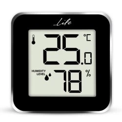 Ψηφιακό θερμόμετρο και υγρόμετρο LIFE Alu Mini εσωτερικού χώρου σε μαύρο χρώμα με πλαίσιο αλουμινίου