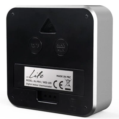 Ψηφιακό θερμόμετρο και υγρόμετρο LIFE Alu Mini εσωτερικού χώρου σε μαύρο χρώμα με πλαίσιο αλουμινίου