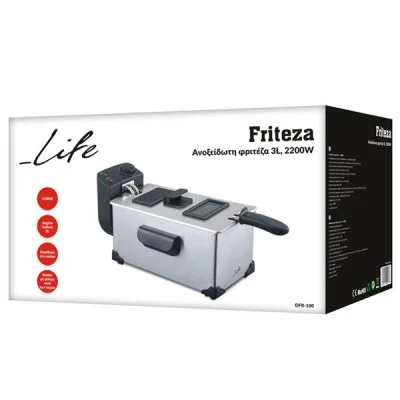 Ανοξείδωτη φριτέζα 3L 2200W 230V LIFE Friteza με ρυθμιζόμενο θερμοστάτη και λυχνία ελέγχου