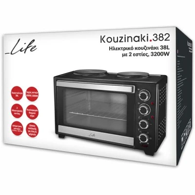Ηλεκτρικό κουζινάκι LIFE 38L 3200W 230V 50/60Hz με κυκλοφορία θερμού αέρα και 2 εστίες