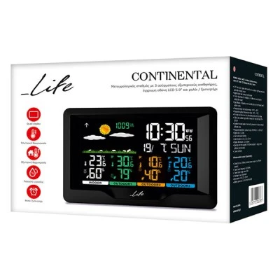 Μετεωρολογικός σταθμός LIFE CONTINENTAL με 3 ασύρματους εξωτερικούς αισθητήρες & έγχρωμη οθόνη LCD Μετεωρολογικός σταθμός LIFE CONTINENTAL με 3 ασύρματους εξωτερικούς αισθητήρες & έγχρωμη οθόνη LCD