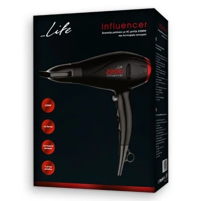 Σεσουάρ μαλλιών LIFE INFLUENCER με AC μοτέρ 2200W 220V-240V και λειτουργία ιονισμού Σεσουάρ μαλλιών LIFE INFLUENCER με AC μοτέρ 2200W 220V-240V και λειτουργία ιονισμού