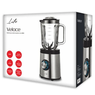 Μπλέντερ με γυάλινη κανάτα LIFE VELOCE 1.5L 800W με διακόπτη λειτουργίας και φωτισμό LED