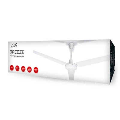 Ανεμιστήρας οροφής LIFE BREEZE 70W 220-240V 50-60Hz με αθόρυβο μοτέρ χαλκού & επιτοίχιο διακόπτη