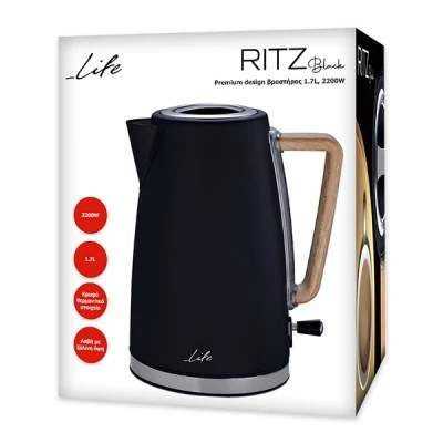 Premium design βραστήρας LIFE RITZ Black 1.7L 2200W με περίβλημα σε μαύρο soft-touch χρώμα