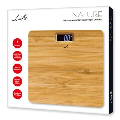 Bamboo ηλεκτρονική ζυγαριά μπάνιου LIFE NATURE 28x28cm με ψηφιακή οθόνη LCD