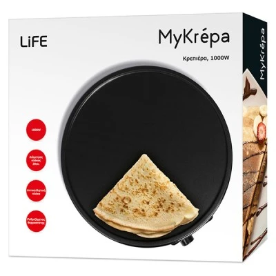 Κρεπιέρα LIFE MyKrepa 1000W με αντικολλητική επίστρωση και ρυθμιζόμενο θερμοστάτη