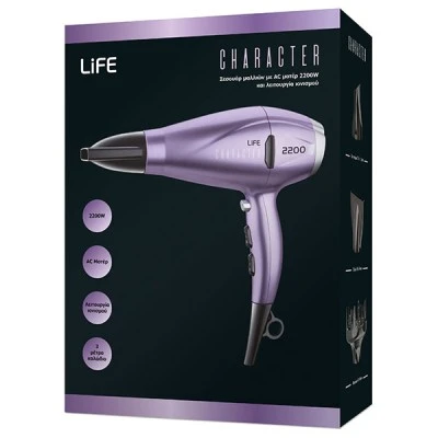 Σεσουάρ μαλλιών LIFE CHARACTER με AC μοτέρ 2200W και λειτουργία ιονισμού σε μωβ χρώμα