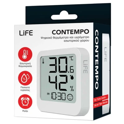 Ψηφιακό θερμόμετρο και υγρόμετρο LIFE CONTEMPO WHITE με ευκρινή LCD οθόνη εσωτερικού χώρου Ψηφιακό θερμόμετρο και υγρόμετρο LIFE CONTEMPO WHITE με ευκρινή LCD οθόνη εσωτερικού χώρου