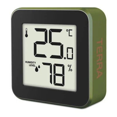 Ψηφιακό θερμόμετρο και υγρόμετρο LIFE ALU MINI TERRA εσωτερικού χώρου σε cedar green χρώμα