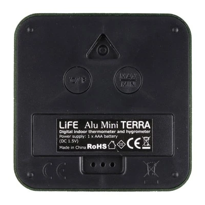 Ψηφιακό θερμόμετρο και υγρόμετρο LIFE ALU MINI TERRA εσωτερικού χώρου σε cedar green χρώμα